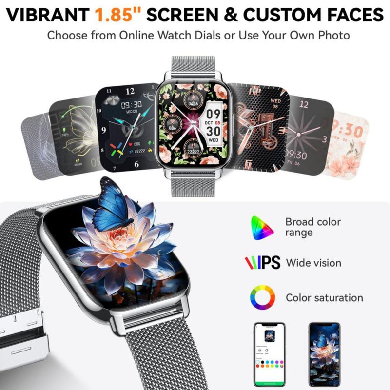 Reloj Inteligente Kriutefy 185'' Bluetooth IPX8 Plateado