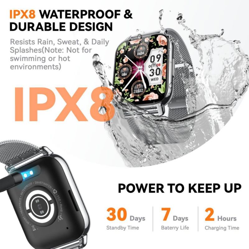 Reloj Inteligente Kriutefy 185'' Bluetooth IPX8 Plateado