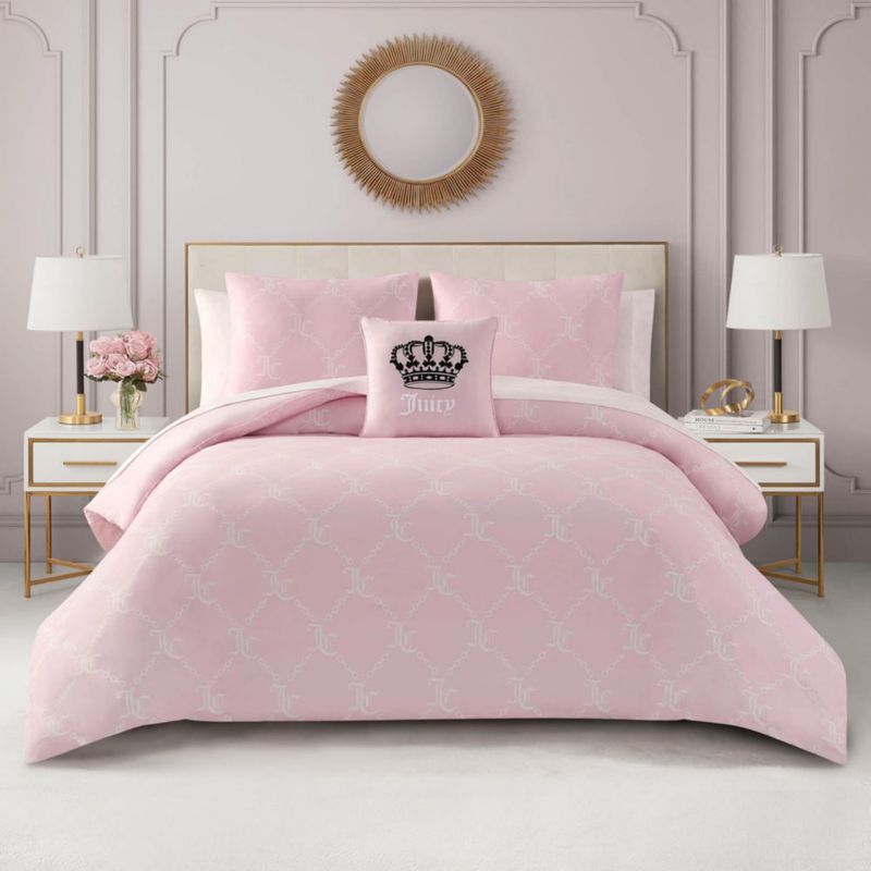 Juego de ropa de cama Juicy Couture Twin de 6 piezas – Rosa/Blanco