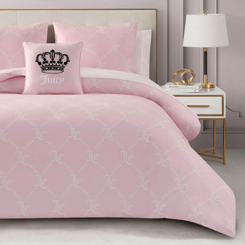 Juego de ropa de cama Juicy Couture Twin de 6 piezas – Rosa/Blanco