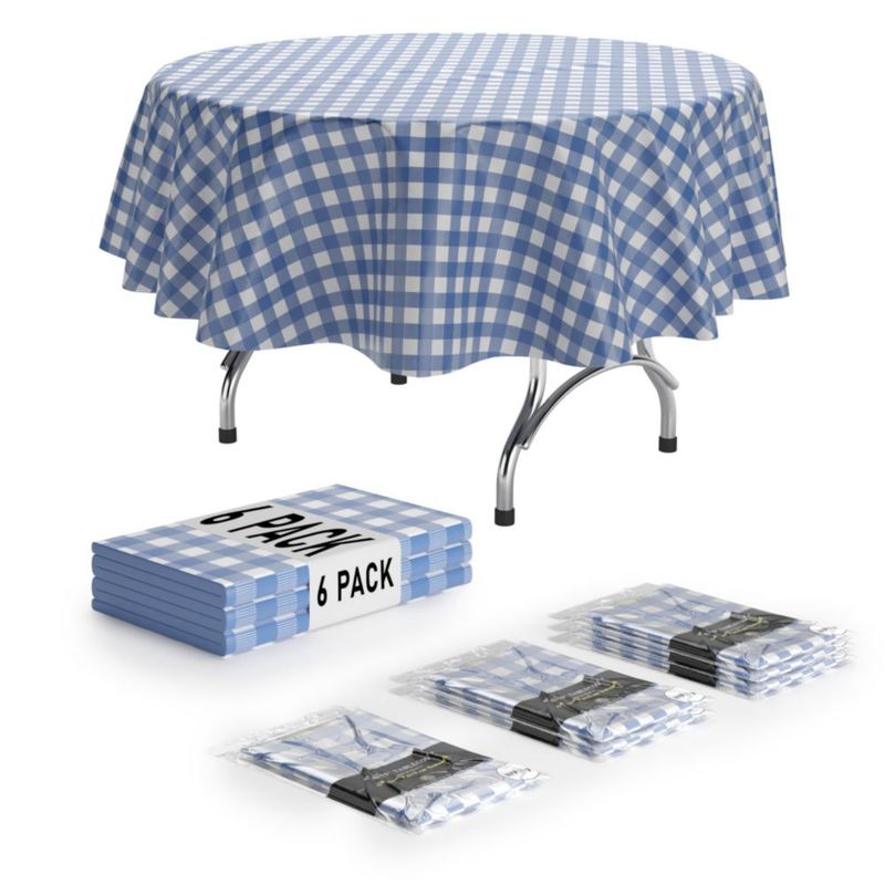 Mantel Redondo Exquisite 213 cm Pack de 6 a Cuadros Azul y Blanco