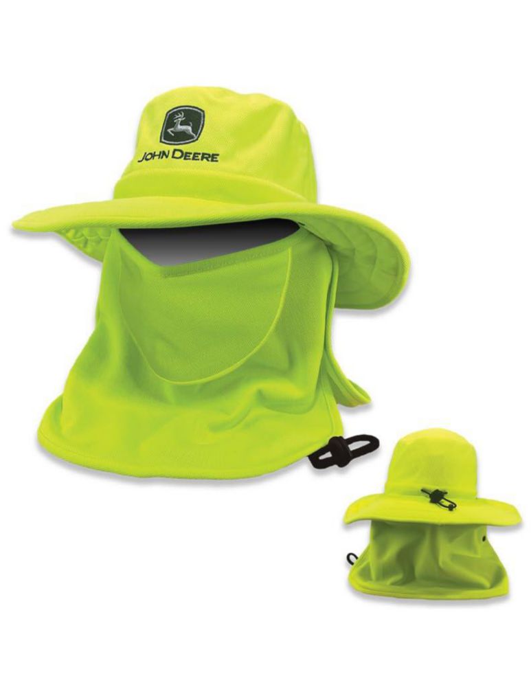 Gorra tipo cubo John Deere de alta visibilidad con cubierta de cuello desmontable y máscara