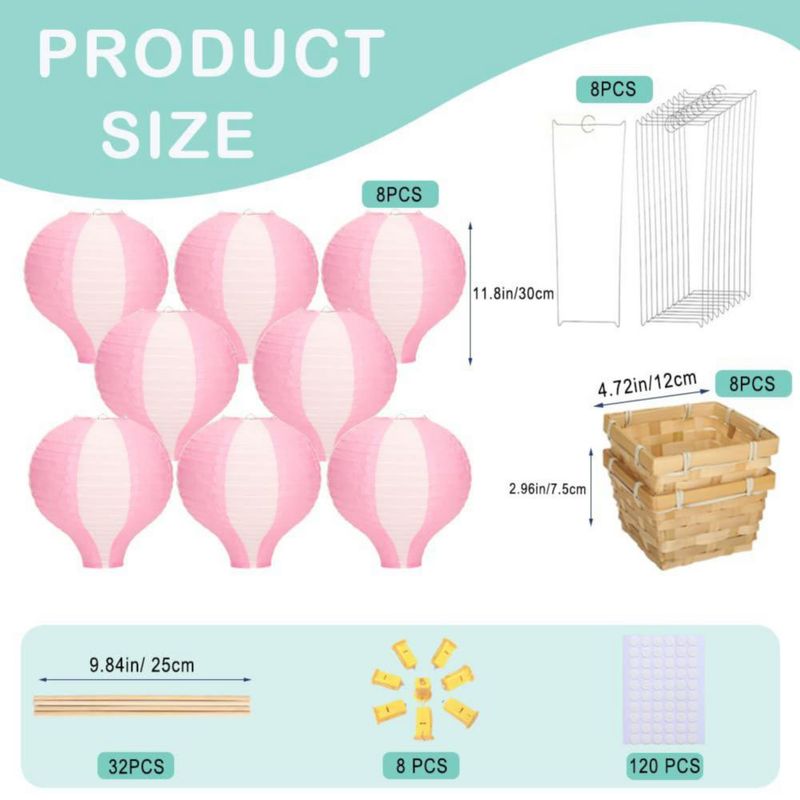 Set de 8 globos de aire caliente Palmhill de 30 cm – Rosa