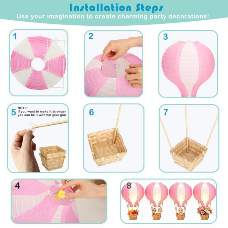 Set de 8 globos de aire caliente Palmhill de 30 cm – Rosa