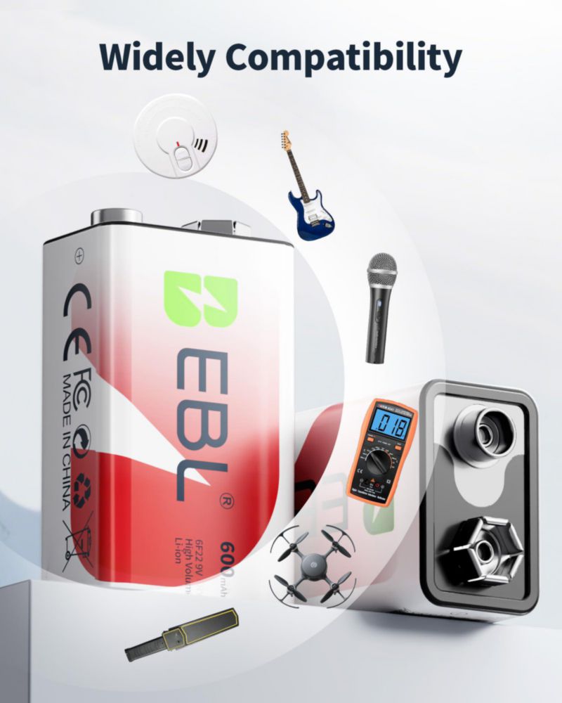 Cargador de Baterías de 9V EBL - Pack de 5 + Baterías de 9V