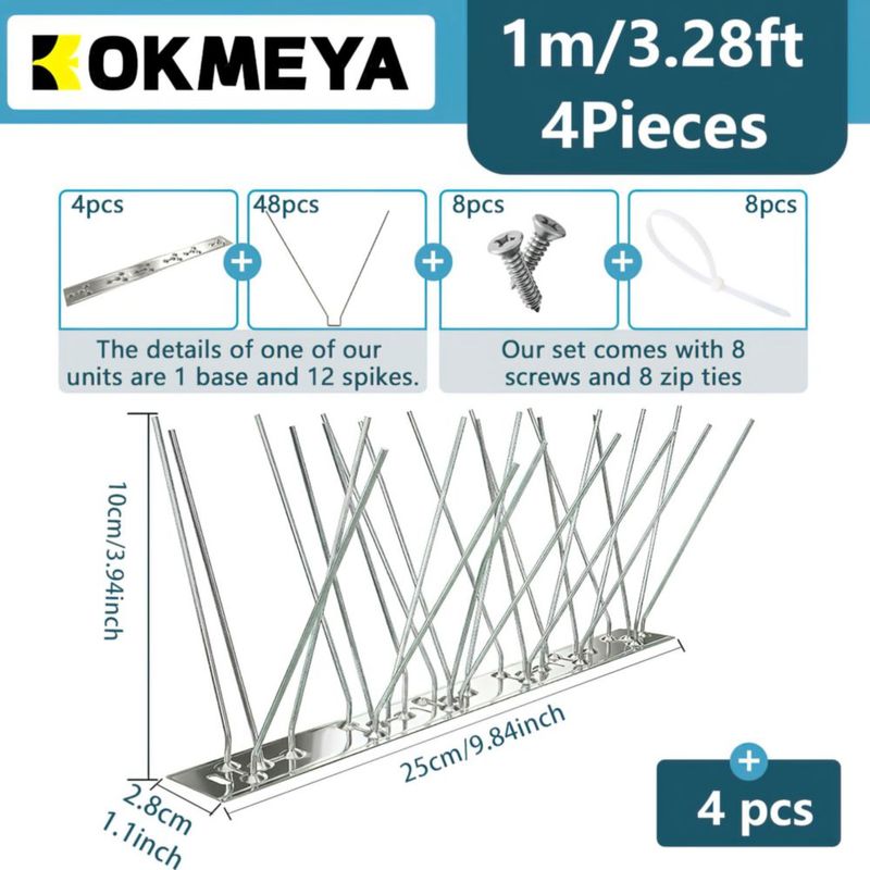 Espinas anti-pájaros KOKMEYA 1 m Acero inoxidable - Pack de 4