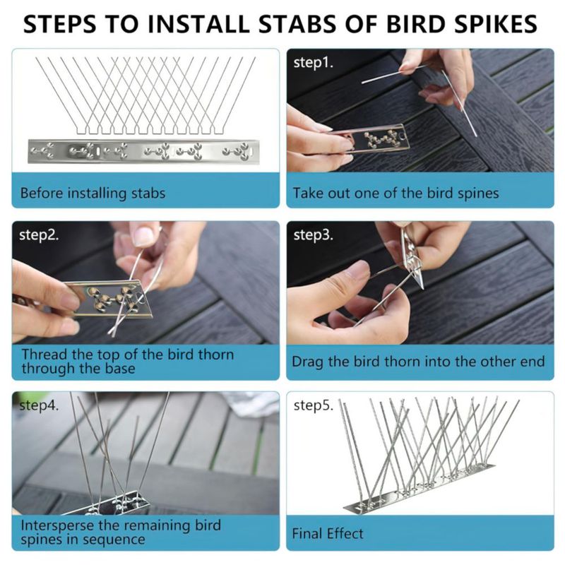 Espinas anti-pájaros KOKMEYA 1 m Acero inoxidable - Pack de 4