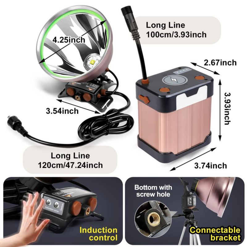 Linterna frontal PINSAI LED recargable de 22.000 mAh impermeable