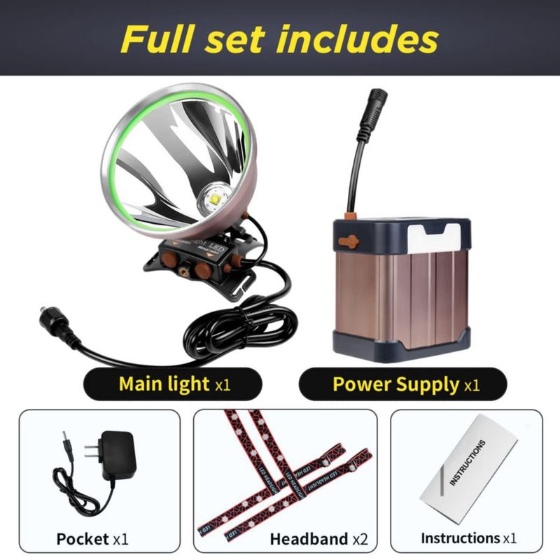 Linterna frontal PINSAI LED recargable de 22.000 mAh impermeable