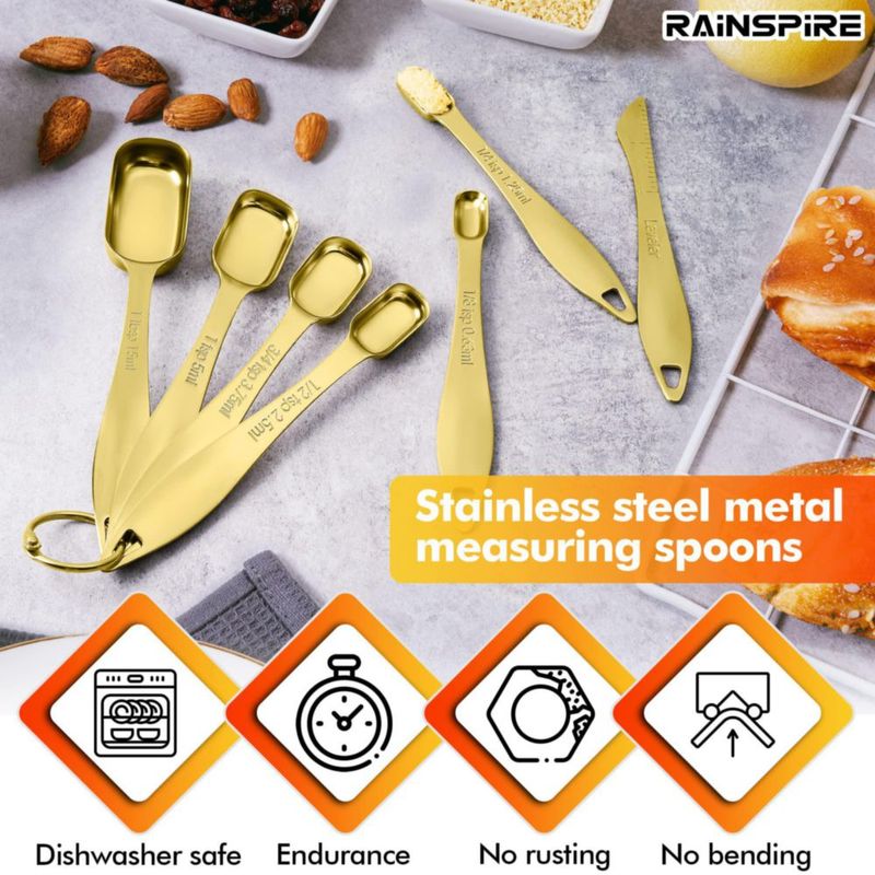 Juego de 7 Cucharas Medidoras Rainspire de Acero Inoxidable Dorado