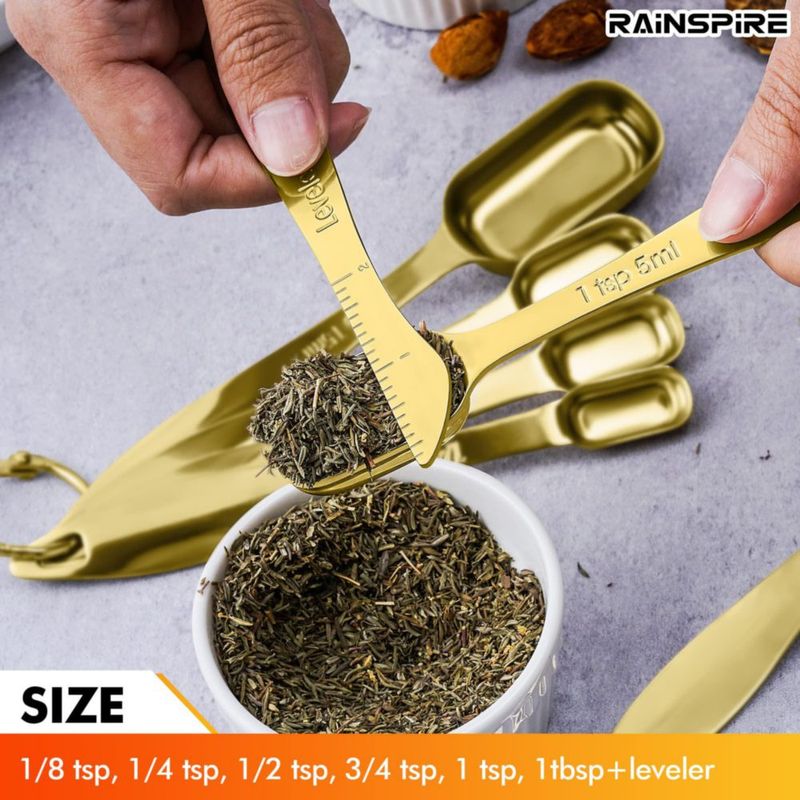 Juego de 7 Cucharas Medidoras Rainspire de Acero Inoxidable Dorado