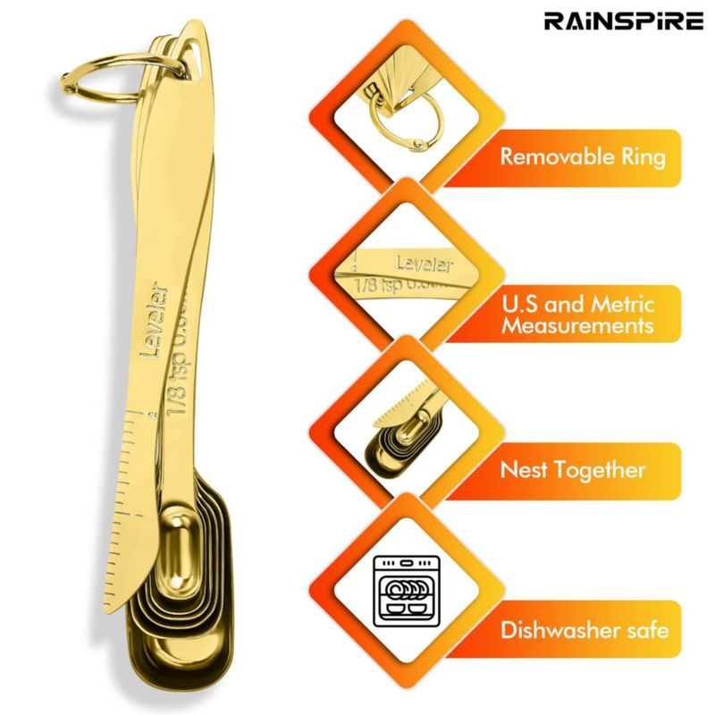 Juego de 7 Cucharas Medidoras Rainspire de Acero Inoxidable Dorado