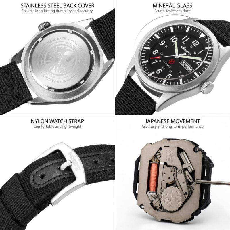 Reloj de Campo Militar para Hombre Infantry 5ATM Resistente al Agua con Correa de Nylon