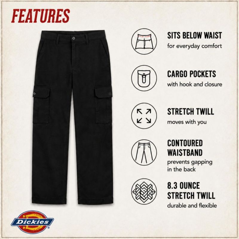 Pantalones cargo de sarga elástica Dickies negro lavado talla 10 EE. UU.