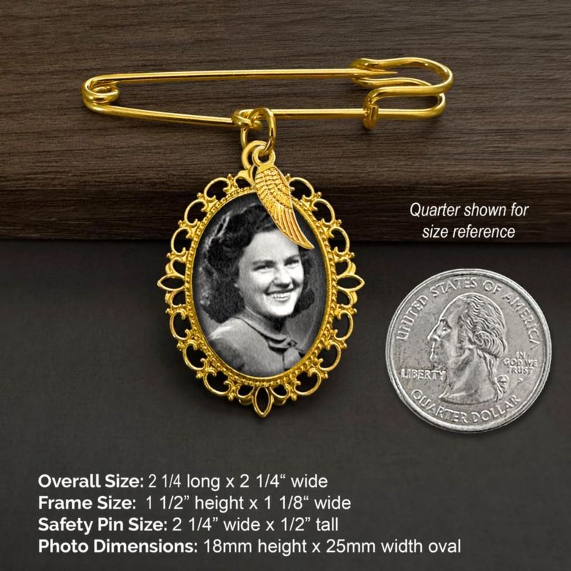 Pin MemoriPix Dorado con Colgante de Ala de Ángel y Redimensionador de Foto