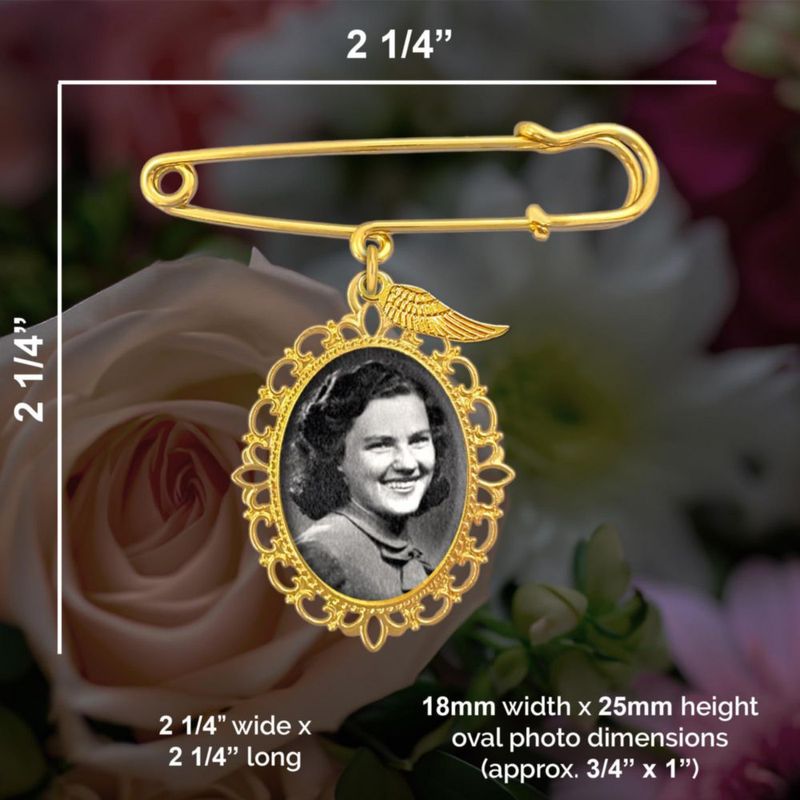 Pin MemoriPix Dorado con Colgante de Ala de Ángel y Redimensionador de Foto