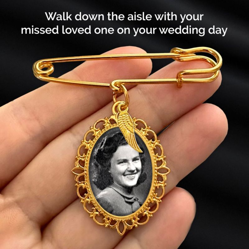 Pin MemoriPix Dorado con Colgante de Ala de Ángel y Redimensionador de Foto