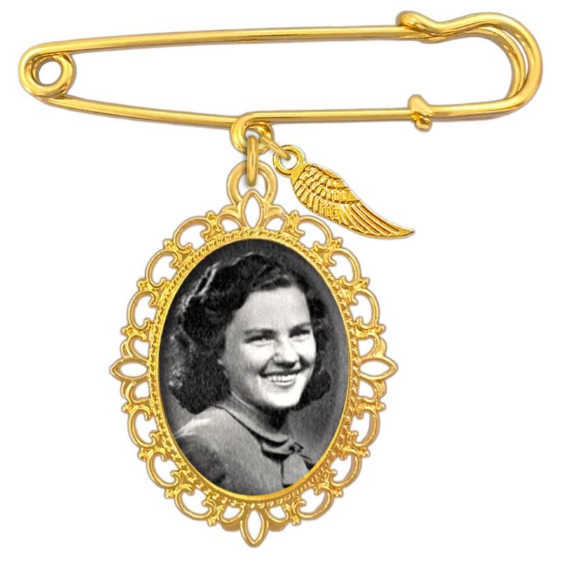 Pin MemoriPix Dorado con Colgante de Ala de Ángel y Redimensionador de Foto