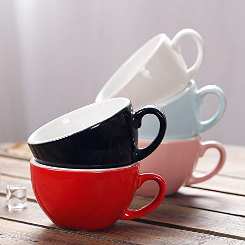 Taza y platillo de cerámica Coffeezone para arte latte cappuccino y doble espresso – Rojo brillante 310 ml