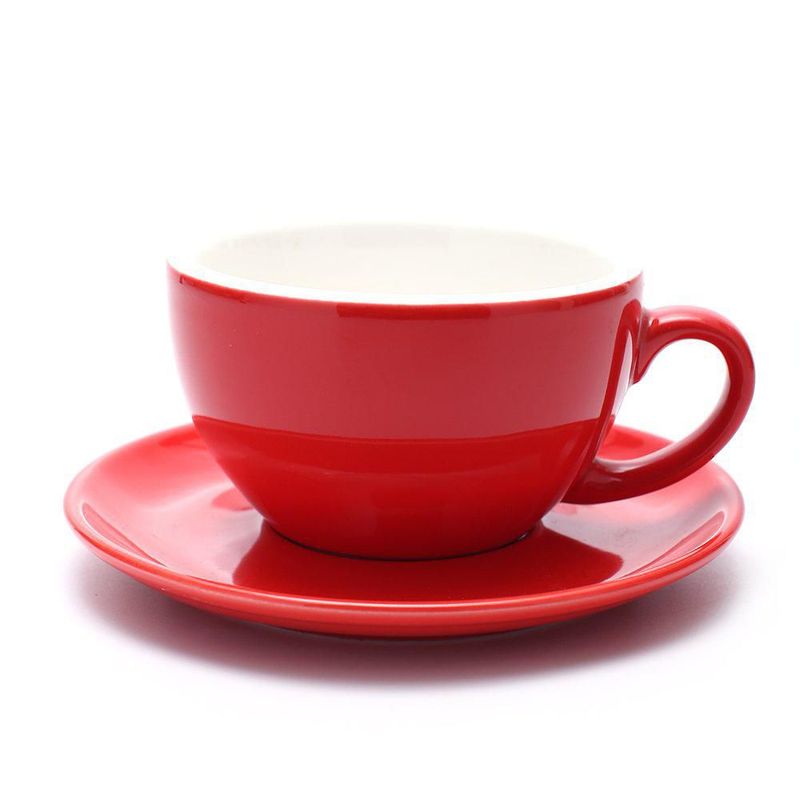 Taza y platillo de cerámica Coffeezone para arte latte cappuccino y doble espresso – Rojo brillante 310 ml