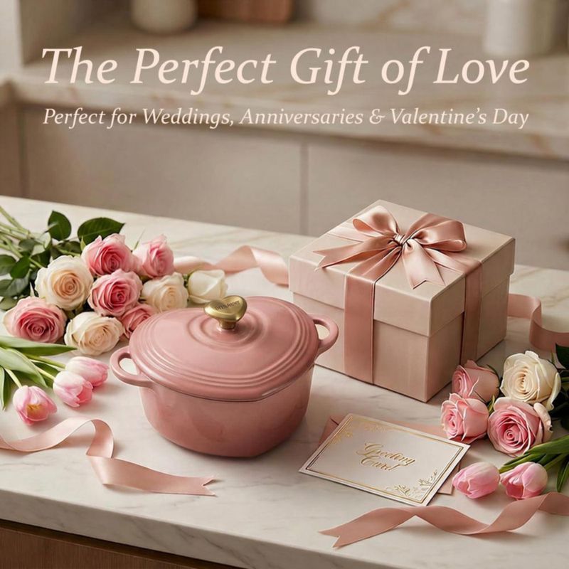 Cazuela Overmont 2QT en Forma de Corazón Rosa con Esmalte