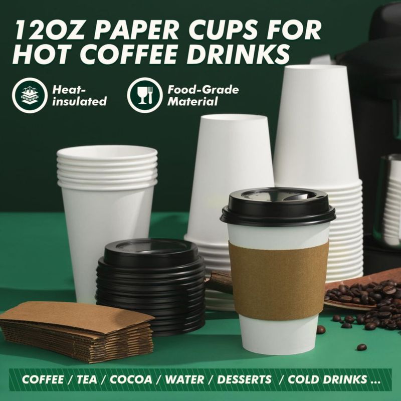 Vasos de café CELLURA 355 ml con tapas - paquete de 100 unidades - blanco