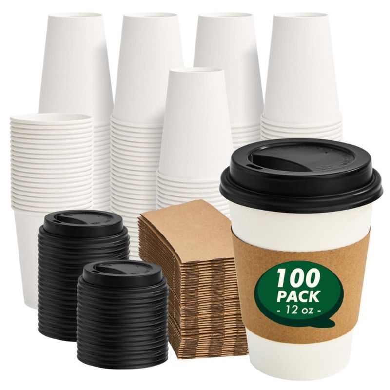 Vasos de café CELLURA 355 ml con tapas - paquete de 100 unidades - blanco