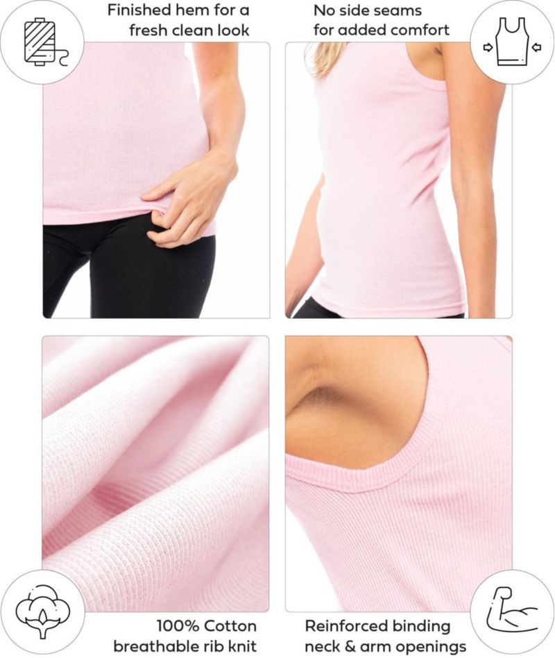 Top sin mangas Sexy Basics 100 % algodón ribeteado multipack