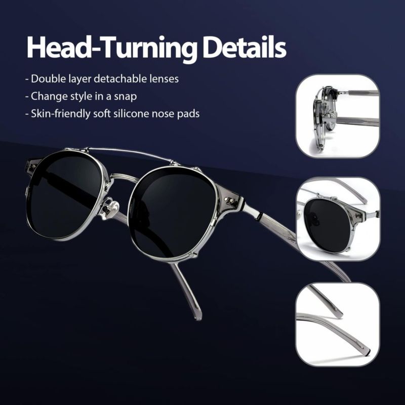 Gafas de Sol Technigadgets Steampunk Polarizadas Gris Negro Transparente