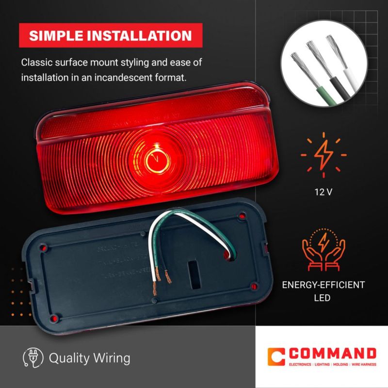 Luz trasera Command Electronics 12 V con acabado negro – paquete de 1 unidad