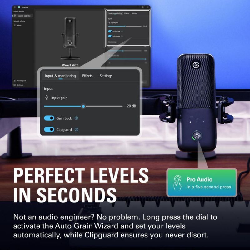 Micrófono Elgato Wave:3 MK.2 USB con efectos DSP