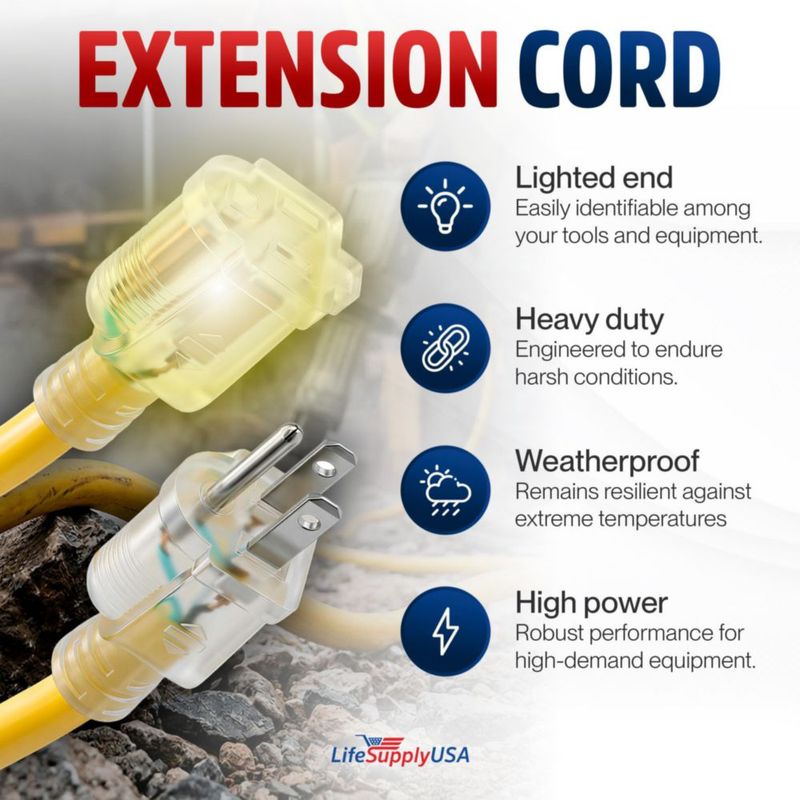 Cable de extensión LifeSupplyUSA 30 m calibre 10/3 15 A 125 V