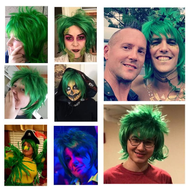 Peluca COSPLAZA Corta Verde con Picos para Cosplay de Anime