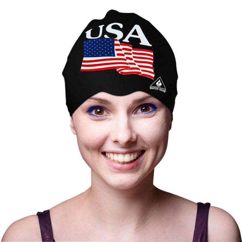 Gorro de natación Water Gear de látex negro con diseño de bandera de EE. UU.