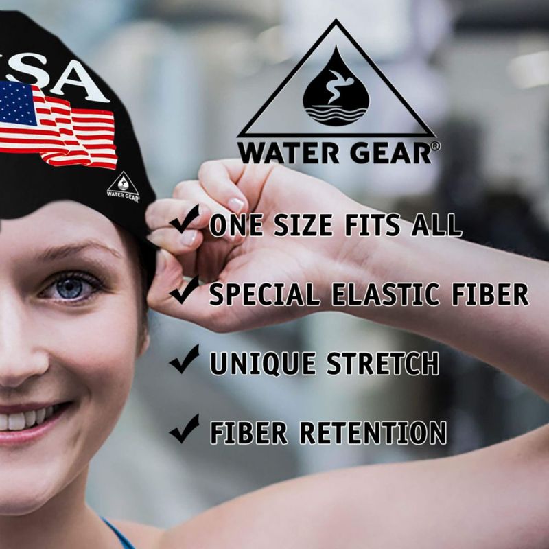 Gorro de natación Water Gear de látex negro con diseño de bandera de EE. UU.