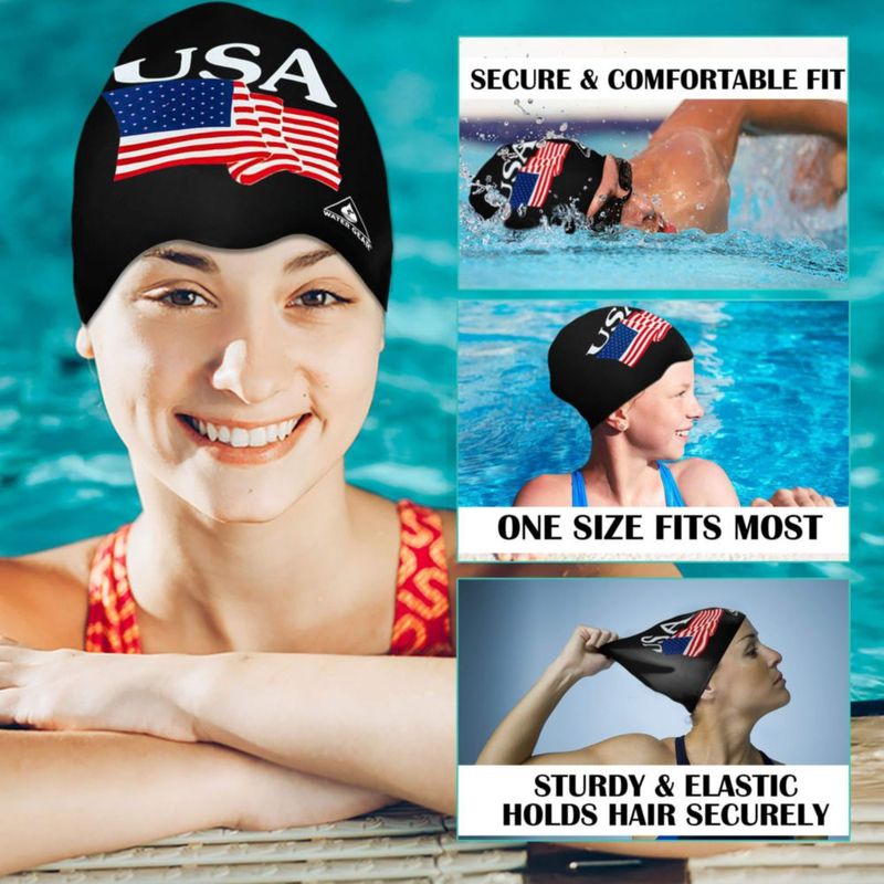 Gorro de natación Water Gear de látex negro con diseño de bandera de EE. UU.