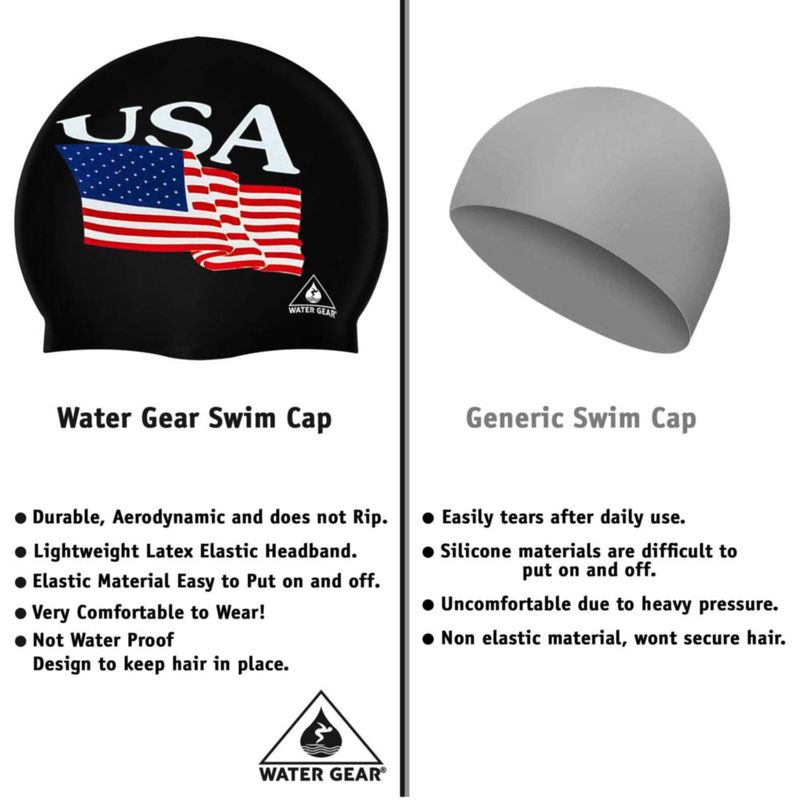 Gorro de natación Water Gear de látex negro con diseño de bandera de EE. UU.