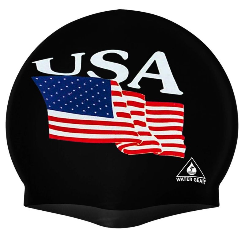Gorro de natación Water Gear de látex negro con diseño de bandera de EE. UU.