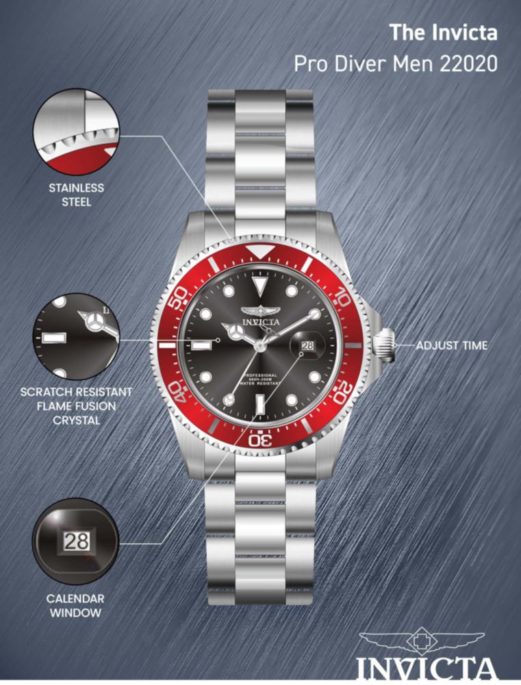 Reloj Invicta para Hombre 22020 Pro Diver con Esfera Analógica y Cuarzo Plateado