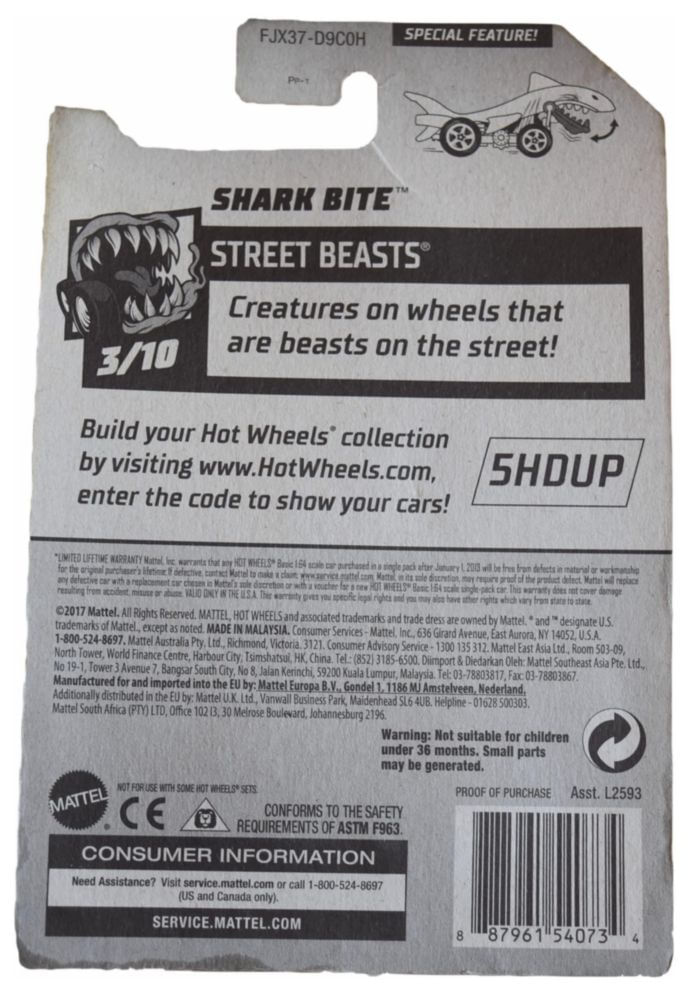 Vehículo de juguete Hot Wheels Shark Bite verde azulado 164/365