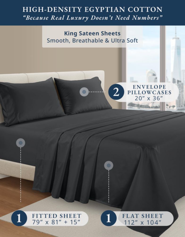 Juego de sábanas King LANE LINEN de algodón egipcio satén – Moonless Night