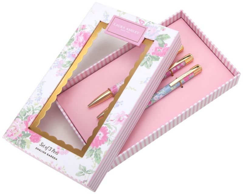 Set de 3 bolígrafos Laura Ashley – diseño floral con acentos dorados