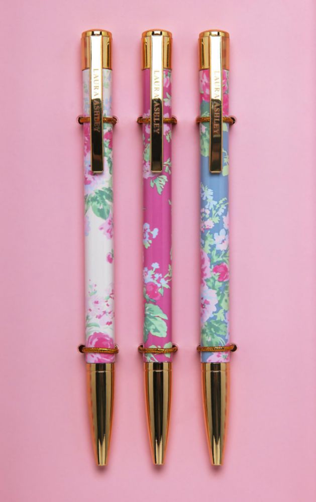 Set de 3 bolígrafos Laura Ashley – diseño floral con acentos dorados