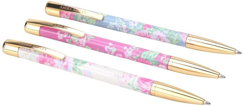 Set de 3 bolígrafos Laura Ashley – diseño floral con acentos dorados