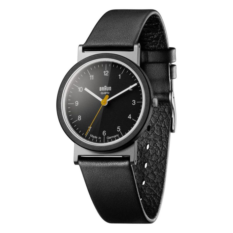Reloj Braun AW10 negro con correa de cuero y ventana de fecha