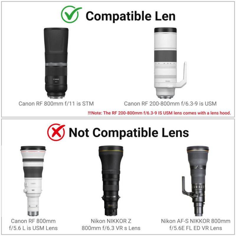 Parasol de lente para Canon RF 800mm f/11 IS STM y RF 200-800mm f/6.3-9 IS USM compatible con cámaras EOS R6 R5 RP y Ra sombrilla reversible reemplazo