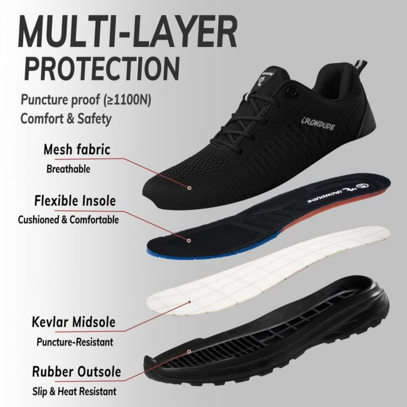 Zapatos de trabajo IRONDUDE negro con puntera compuesta y transpirables