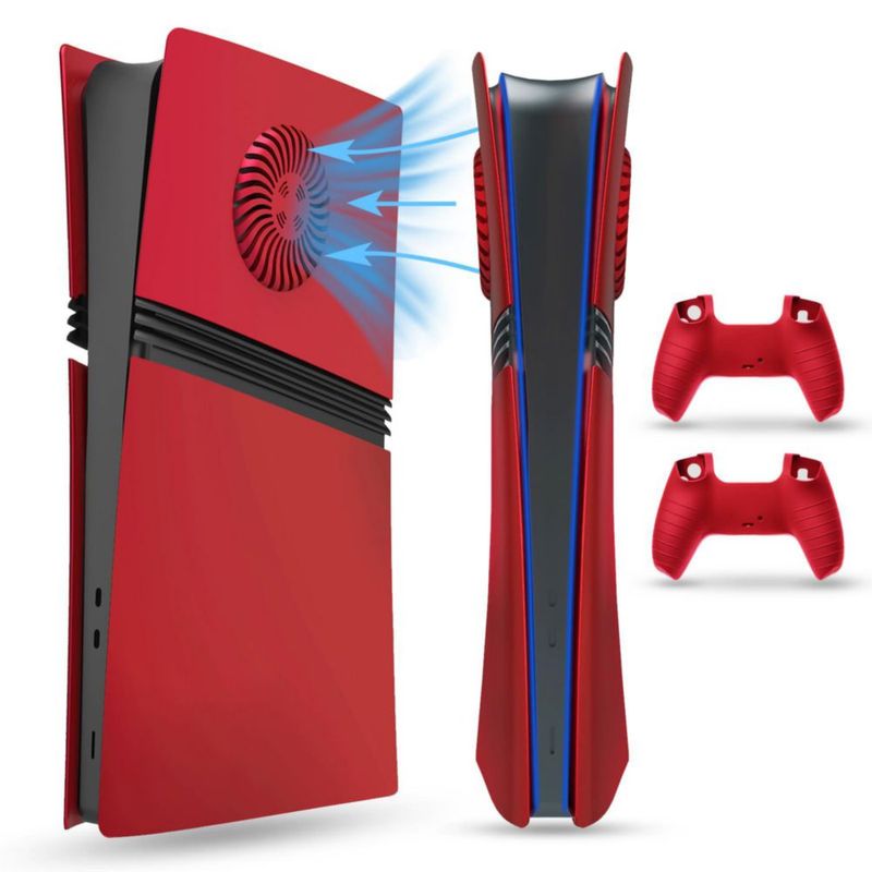 Placa frontal roja para PS5 Pro Digital de PEYANZ + 2 cubiertas para mando