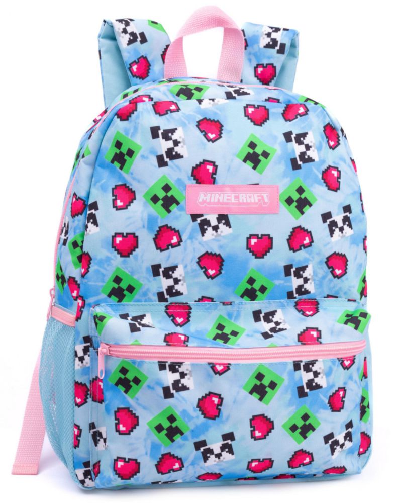 Mochila Minecraft 41 cm – Set de 4 piezas Creeper Panda y Corazones