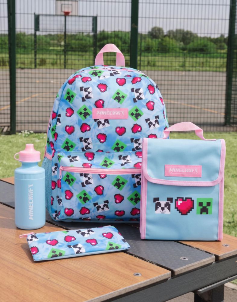 Mochila Minecraft 41 cm – Set de 4 piezas Creeper Panda y Corazones